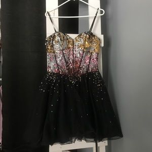 Black, strapless sequined homecoming dress